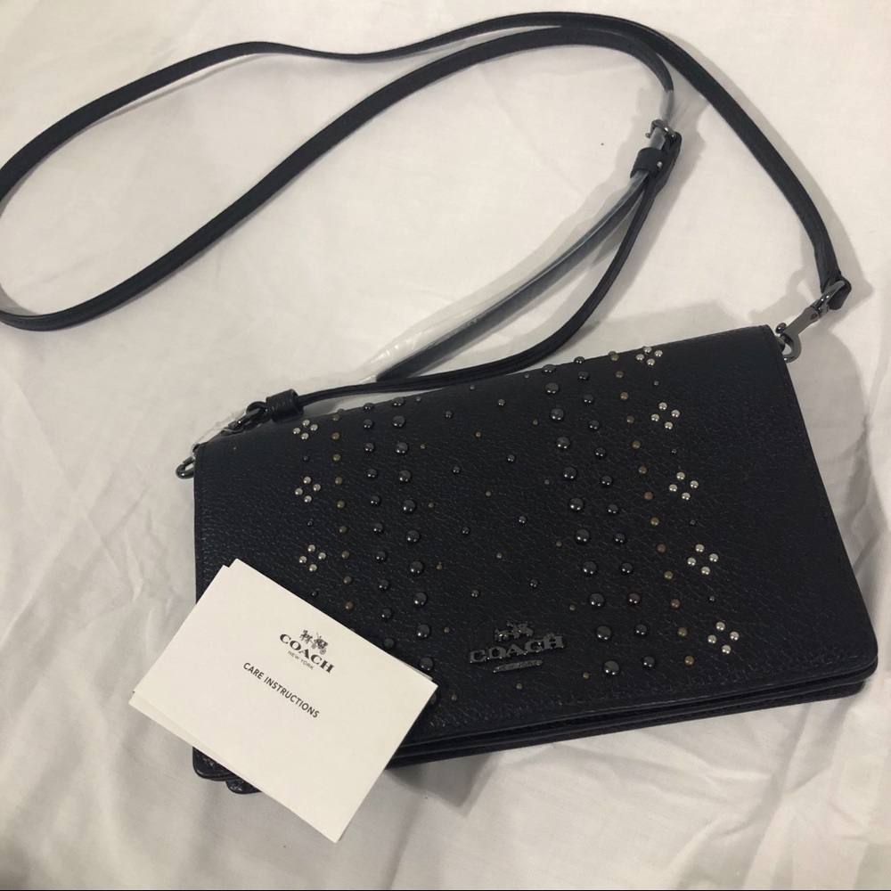 NWOT Coach Leather Crossbody Studded Clutch Purse